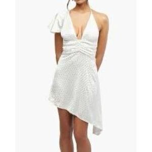 NWT WeWoreWhat silky charmeuse white asymmetrical dress with crystal Size 0
